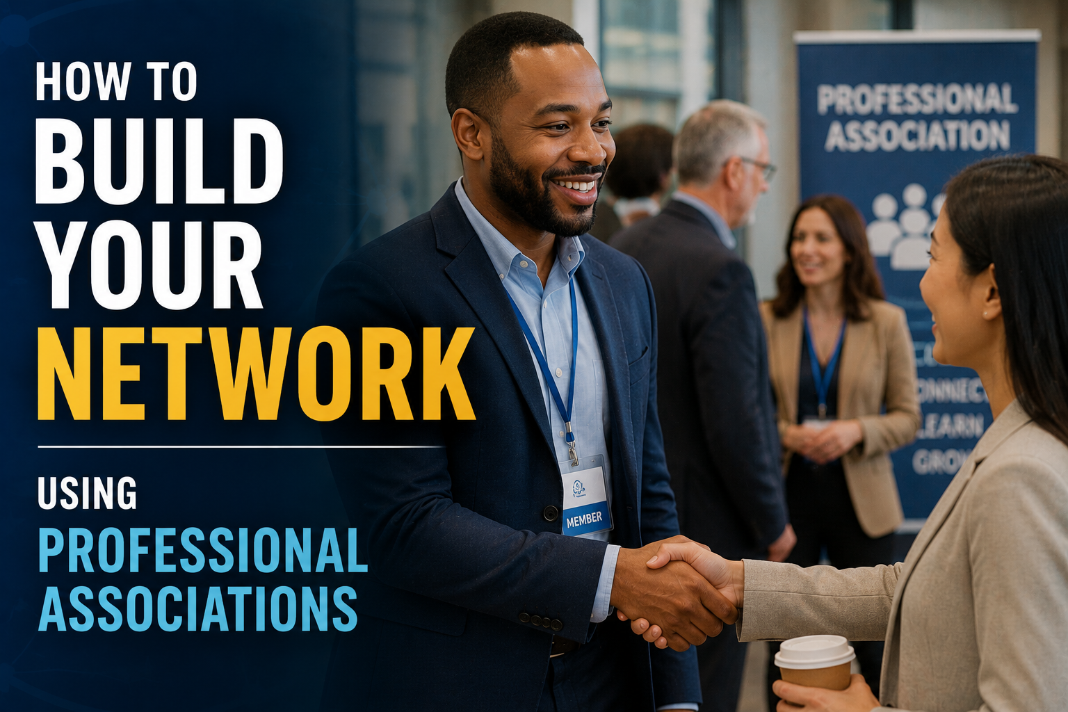 Thumbnail image showing professionals networking at a professional association event, with the title “How to Build Your Network Using Professional Associations” displayed in bold text.