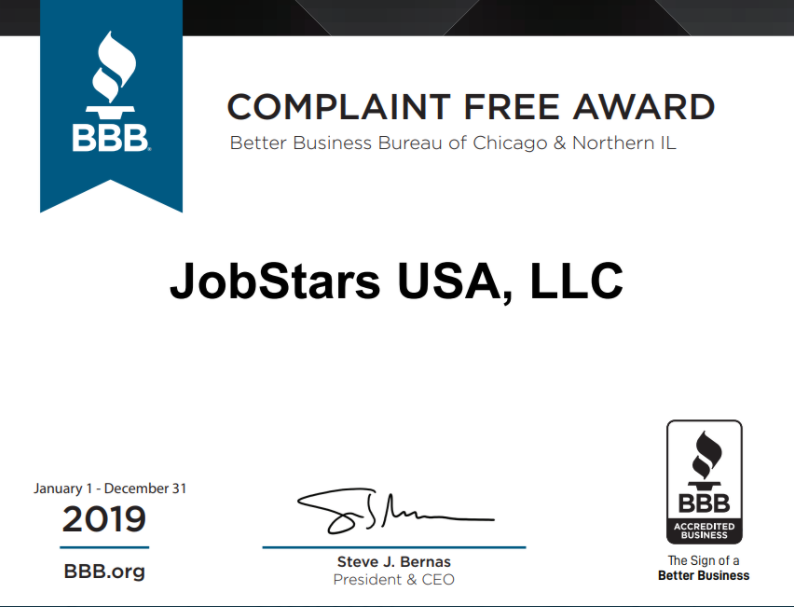 BBB Complaint Free Award 2019 - Job Seekers Blog - JobStars USA