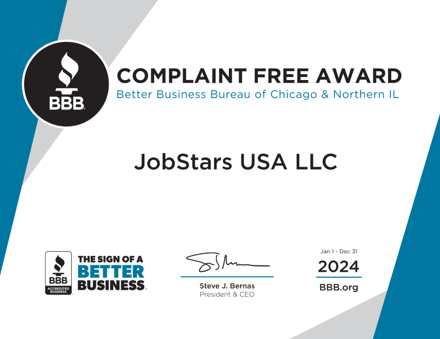 JobStars BBB Complaint Free Award 2024