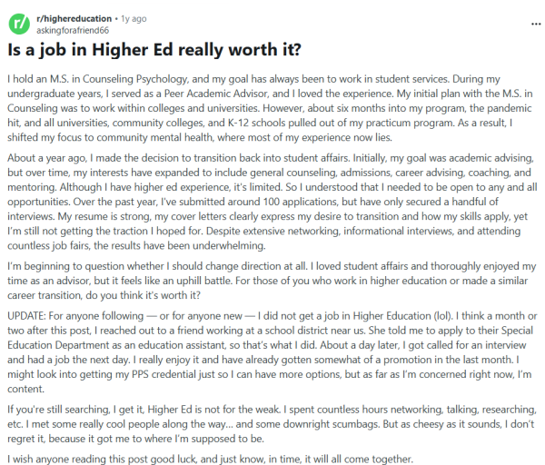 Higher Ed Reddit - Job Seekers Blog - JobStars USA