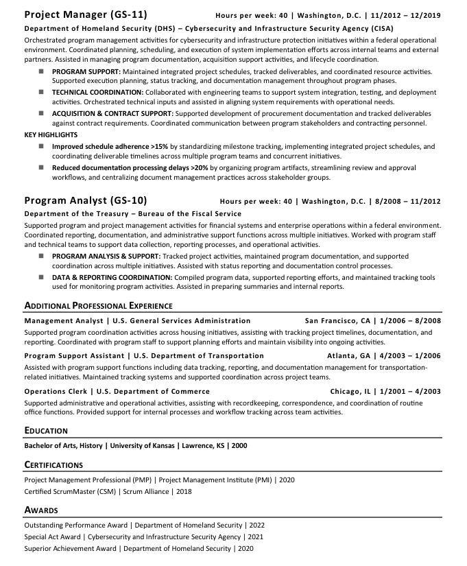 Two Page Federal Resume Sample - Project Manager - Page 2 - Job Seekers Blog - JobStars USA 